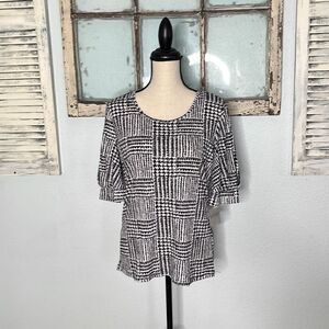 Kasper Womens Blouse Houndstooth Print Half Sleeve Black & White Size Medium NWT
